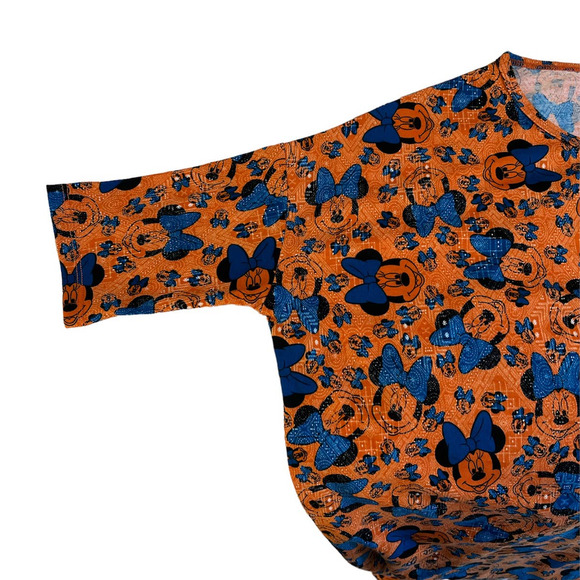 New LuLaRoe Disney Irma Hi-Lo Tunic Orange and Blue Minnie Mouse w/Bows Size XS - Picture 4 of 9